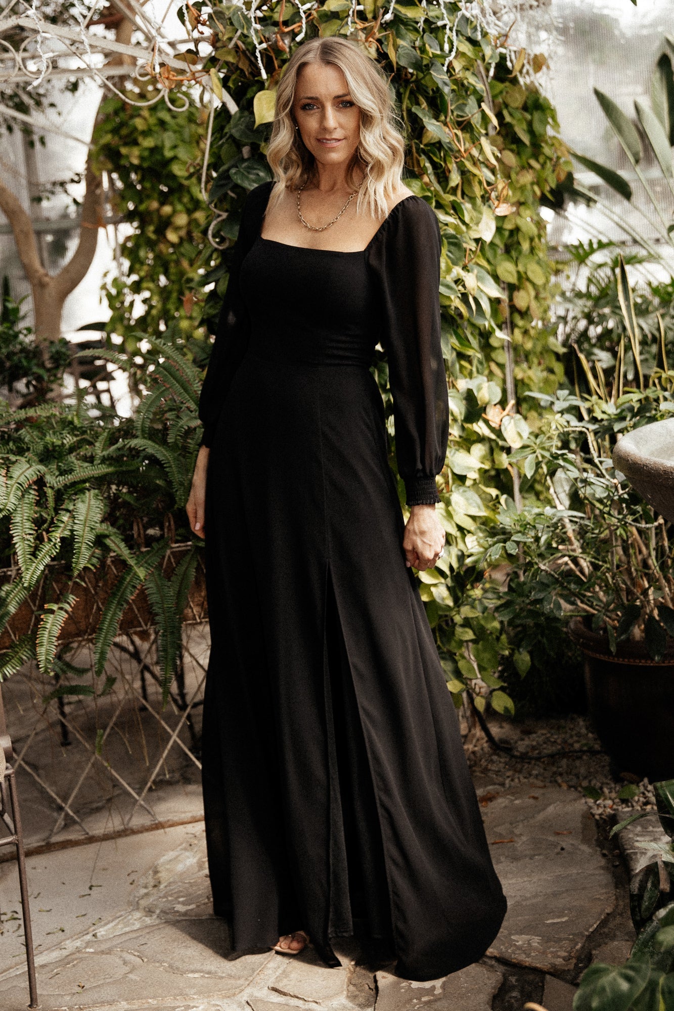 long sleeve black maxi dress